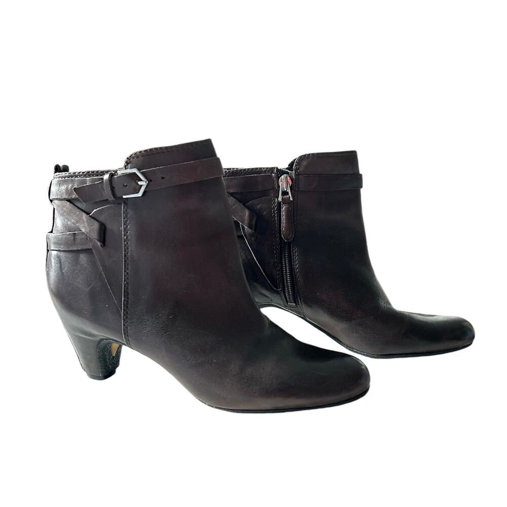 Sam Edelman Women’s Size 7.5 M Maddox Brown Leather Ankle Bootie Kitten Heel